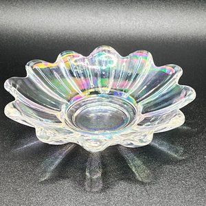 Fostoria Carnival Clear Glass Dish / Bowl Iridescent Scalloped Celestial Pattern